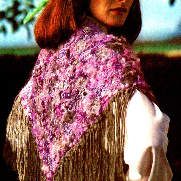 PDF Vintage 1970s Ladies Pretty Mixed-Media Fibre Shawls & Waistcoat Sewing Craft Pattern, Boho, Biba style, Hippy, Romanticx