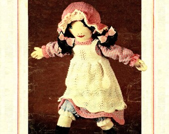 PDF Tall Victorian style Rag Doll & Doll Clothes Knitting Pattern, 84cm Vintage Toy Doll Dress, Apron, Mob Cap, Heirloom, Traditional