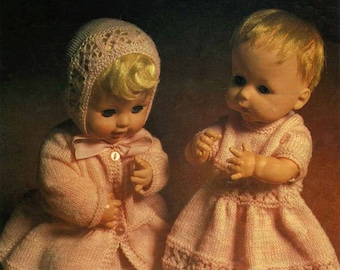 PDF Vintage Doll Clothes Knitting Pattern Premature Baby Dress Matinee Bonnet Lacy Heirloom Sirdar 5209 Tiny Tears Reborn Roddy Pedigree