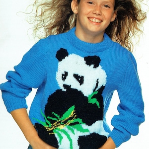 Patrón de tejido de jersey de oso panda para niños (PDF), para niñas, niños y adultos. Motivo: animal, dibujos animados.