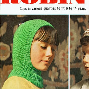 PDF Vintage Kids Childrens Balaclava Hats Knitting Pattern Helmet Robin 1600 Bobble Scandinavian Snowflake 1970s Teenager Winter image 2