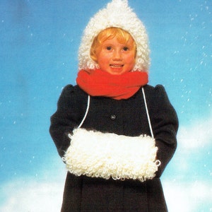 PDF Girls Christmas Loopy Fur Stitch Muffler & Pixie-Bonnet Knitting Pattern, Cosy, Cute, Winter-Warmer