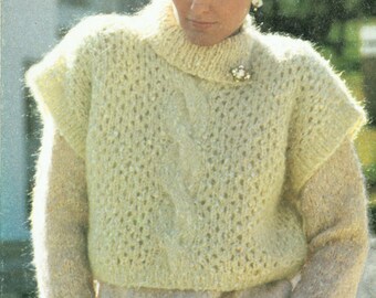 PDF Vintage 1980s Womens MOHAIR Lacy Sweater & Gilet Knitting Pattern Tabard Drop Sleeve JAEGER 5198 Fluffy City Chic Retro Vest