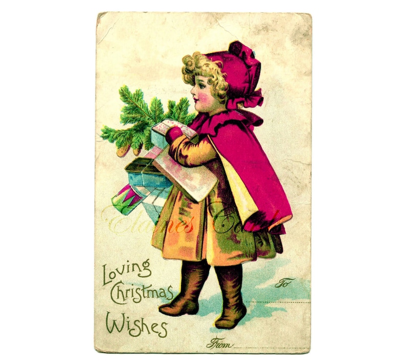 Vintage Decorating Digital Art CHRISTMAS Victorian Girl with Tree Greetings Card Scrapbooking Christmas Cards for Collage Ephemera