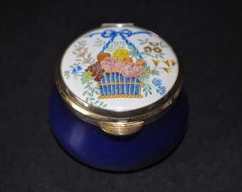 Vintage Staffordshire Enamels "Old Hall" Trinket / Pill Box Posey Basket. Gift boxed.