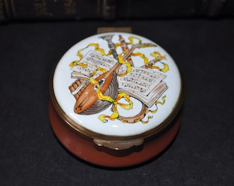 Vintage Crummles Enamel Trinket / Pill Box Mandolin, Music. Gift boxed.