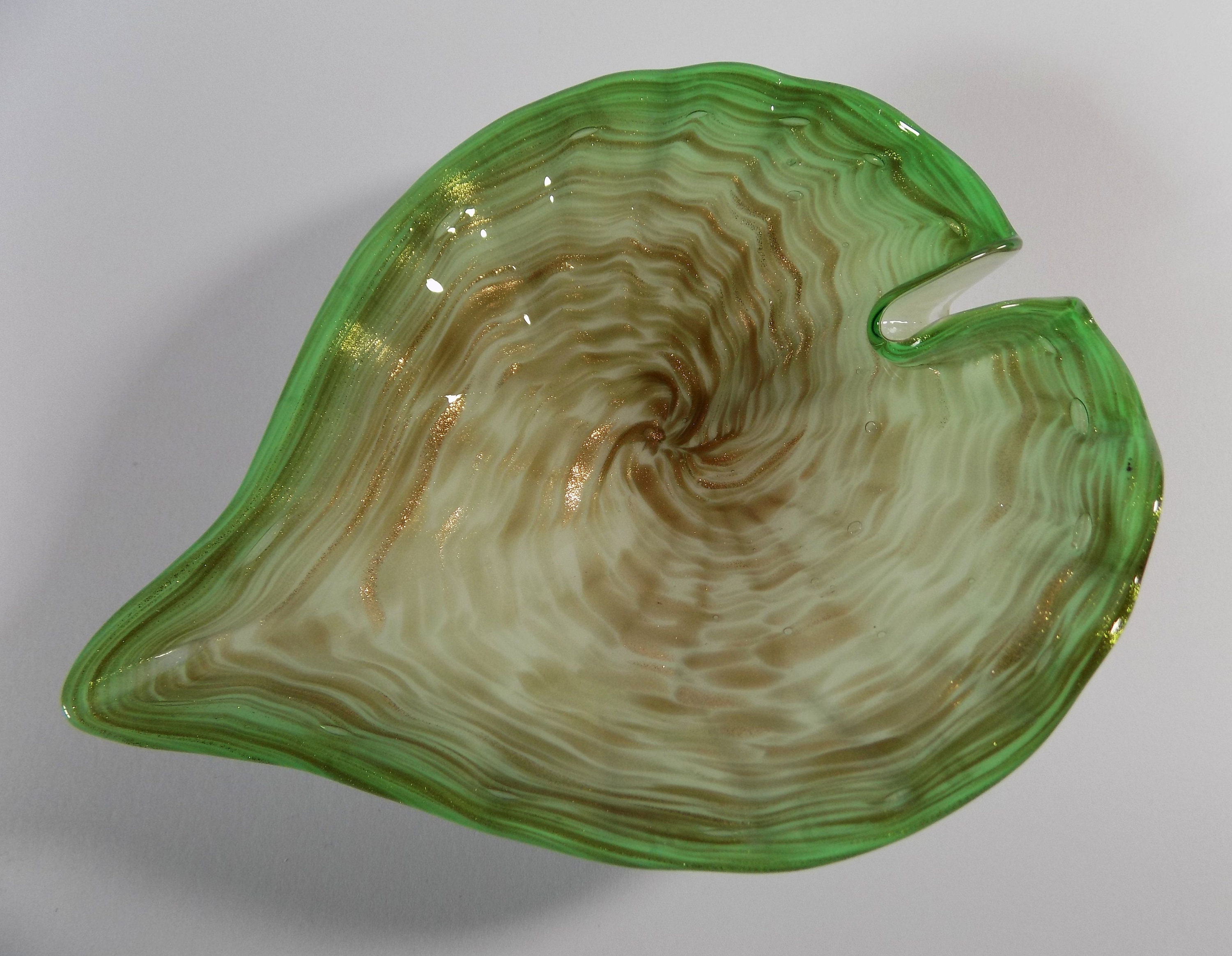 Vintage Murano Aventurine Art Glass Leaf Bowl / Dish Etsy UK