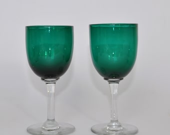 Antique Pair of Bristol Green Wine / Sherry Glass