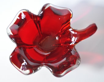 Vintage Murano Red Four Leaf Clover Cased Glass Bowl