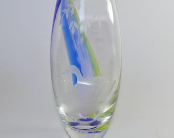 Vintage Caithness Glass Etched Swan Vase