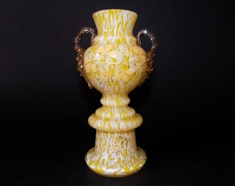 Antique Moser / Welz Bohemian Spatter Glass Vase in Yellow / White #3