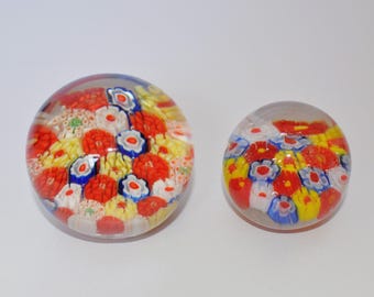 Pair of Vintage Chinese Millefiori Glass Paperweights
