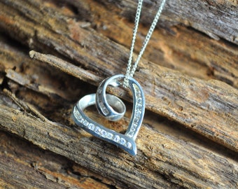 Vintage Sterling Silver and Cubic Zirconia Heart Pendant and Chain