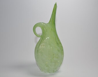 Vintage Green Speckled Glass Jug Style Vase