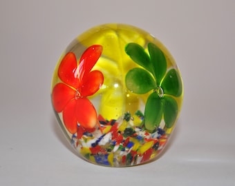 Vintage Chinese Trumpet Flowers Glass Paperweight