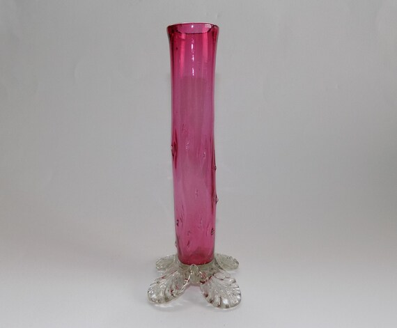 Antique Victorian Cranberry Glass Thorn Stem Vase Etsy