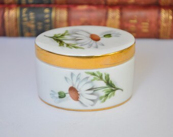 Vintage Porcelain Daisy Trinket Pot. Portugal