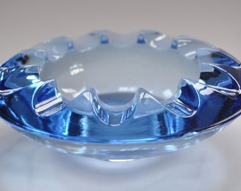 Vintage Czech Rosice Sklo Union Sky Blue Glass Bowl / Ashtray Adolf Matura 983