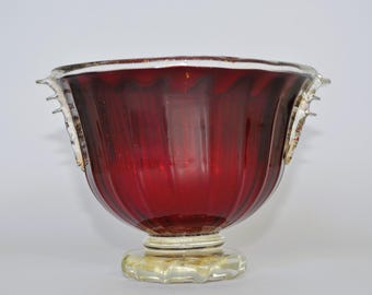 Vintage Murano Red and Gold Aventurine Glass Bowl
