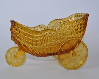 Antique Henry Greener Amber Glass Chariot