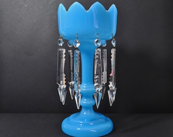 Antique, Victorian Blue Glass Table Lustre