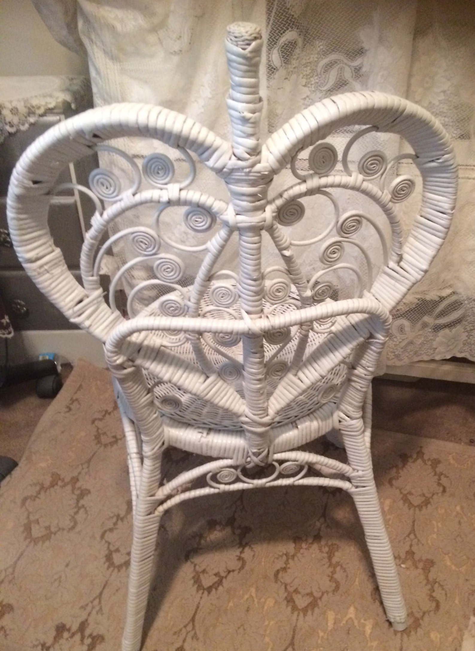Vintage wicker rattan heart scroll chair Etsy