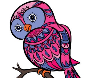 Owl Coloring Page for Adults | Owl Adult Coloring Page | Bird Adult Coloring Pages
