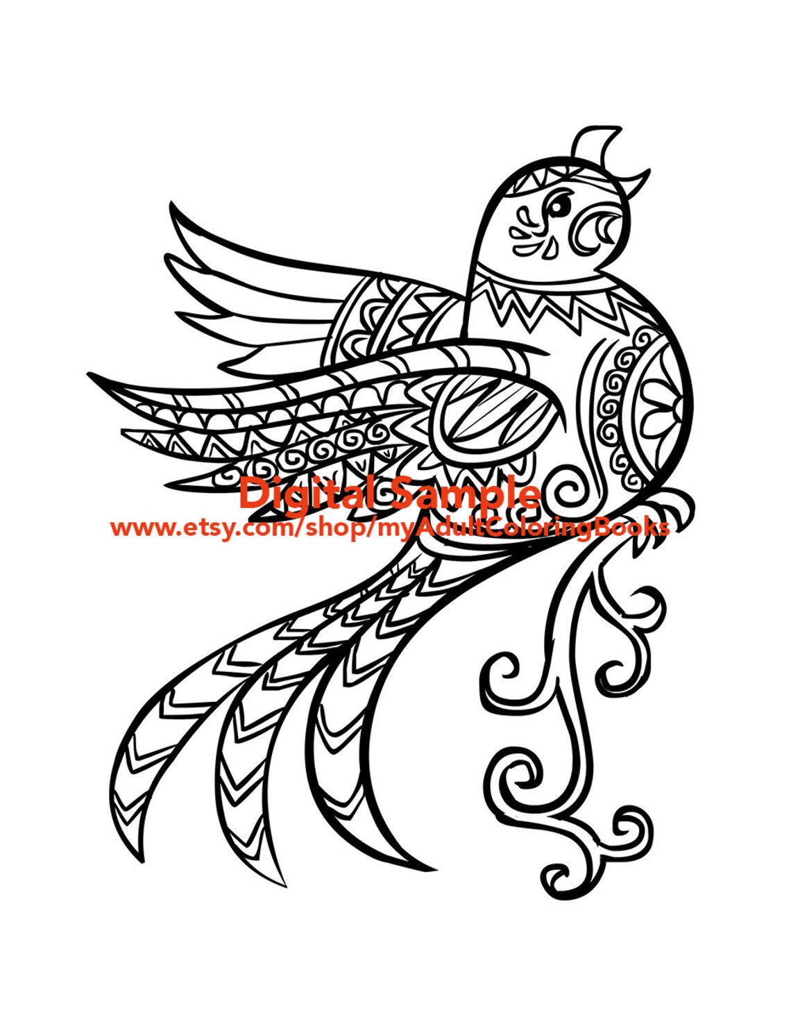 Bird Coloring Page for Adults Birds Adult Coloring Pages - Etsy