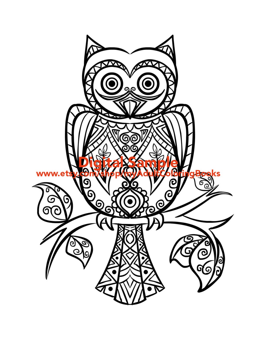Owl Coloring Page for Adults | Owl Adult Coloring Page | Bird Adult ...