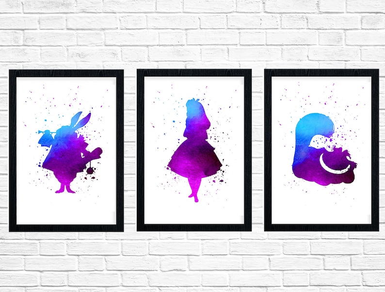 Alice in Wonderland Printable Set of 3 Digital Prints. White | Etsy