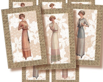 Digital Tags VINTAGE LADIES | 2" X 3" Cards | Digital Collage Sheet | High Resolution 300 dpi