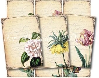 Digital Cards VINTAGE FLOWERS| 2.5" X 3.5" Cards | Digital Collage Sheet | High Resolution 300 dpi