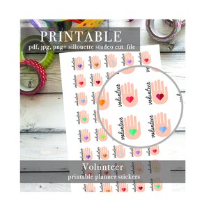 Volunteer Printable Planner Stickers | Planner Sticker Digital Download | JPG, PNG, PDF, Sillouette Studio Cut File