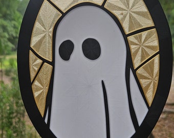 Decorazione in vetro colorato finto acchiappasole fantasma di Halloween