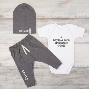 Baby Boy Gift, Personalized Hat, Custom Name Pants, Parents Production Outfit, Baby Boy Clothes, Newborn Boy Outfit, Baby Gift, Photo Props image 1