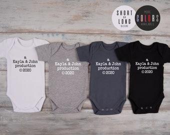Coming Home Baby Outfit, Custom Name PARENTS PRODUCTION Bodysuit, Gender Neutral Baby Gift, Baby Shower Gift,  Baby Girl, Baby Boy Clothes