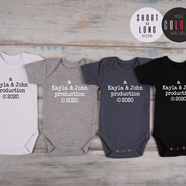 Coming Home Baby Outfit, Custom Name PARENTS PRODUCTION Bodysuit, Gender Neutral Baby Gift, Baby Shower Gift,  Baby Girl, Baby Boy Clothes