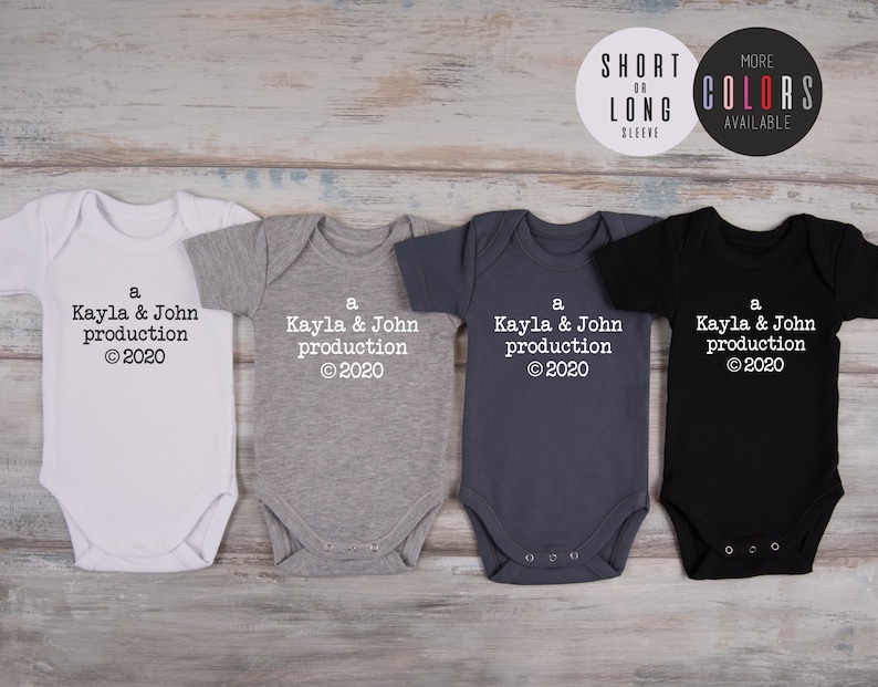 Coming Home Baby Outfit, Custom Name PARENTS PRODUCTION Bodysuit, Gender Neutral Baby Gift, Baby Shower Gift, Baby Girl, Baby Boy Clothes image 1