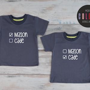 Twin Boys Shirts, Personalized Set of 2 Matching Toddler, Youth or Adult Shirts, Cute Funny Twin Gifts
