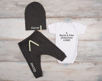 Baby Boy Gift, Personalized Hat, Custom Name Pants, Parents Production Outfit, Baby Boy Clothes, Newborn Boy Outfit, Baby Gift, Photo Props