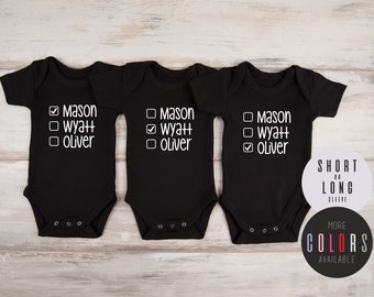 Triplet Baby Clothes, Personalized Set of 3 Matching Bodysuits, Triplets Mom Gift, Dad of Triplets
