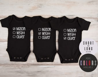 Triplet babykleding, gepersonaliseerde set van 3 bijpassende body's, Triplets Mom Gift, Dad of Triplets