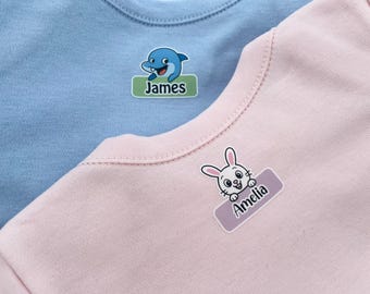 60 Custom Iron-On Name Labels for Kids – 6 Designs × 10 – Washable Clothing Tags – Boys or Girls – Daycare, School, Camp Labels