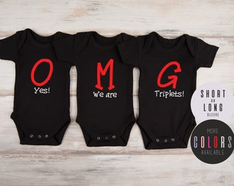 Triplet Clothing, OMG Yes! We Are Triplets! Funny Set of 3 Matching Bodysuits, Triplet Baby Shower, Triplet Gifts, Triplets Announcement