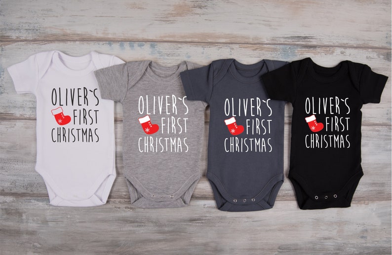 Babys First Christmad Personalized One Piece Bodysuit Shirt Newborn