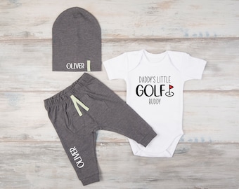 Golf Baby Boy, Daddy's Little Golf Buddy Shirt, Optional: Personalized Hat & Pants, New Dad Golf Coach Gift