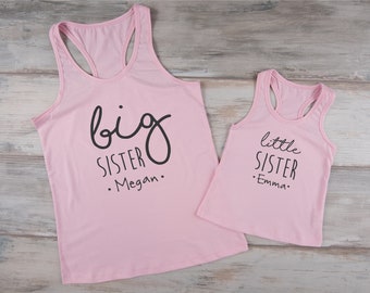 Big Sister Little Sister Summer Gifts, Set of 2 Personalized Toddler / Youth Girl Tank Tops