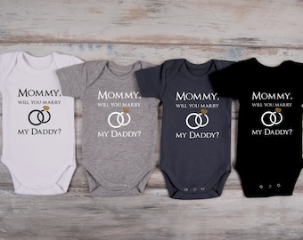 MARRIAGE PROPOSAL IDEA, Mommy, Will You Marry My Daddy? Baby Boy Bodysuit, Glitter Marriage Proposal Idea, More Colors Available