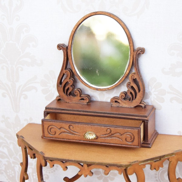 Kit de bricolaje de espejo de tocador victoriano, miniatura de casa de muñecas escala 1:12, decoración de casa de muñecas