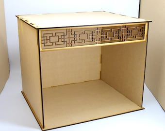 Kit de caja de habitación en miniatura para casa de muñecas a escala 1:12 con panel calado de estilo oriental